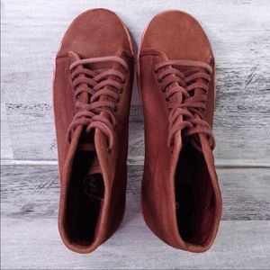 NEW Free People River Run Distressed High Top Sneaker Burgundy sz 38 Women's 8